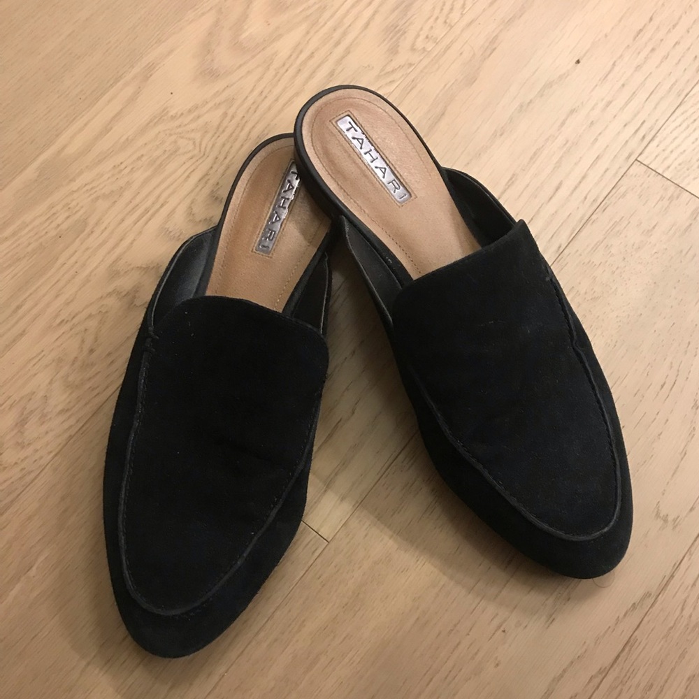 Tahari Black Suede Mules